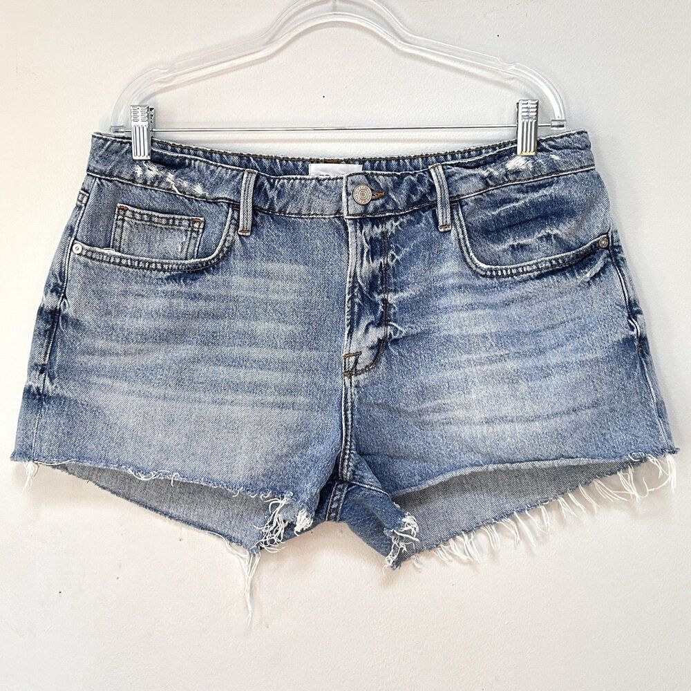 FRAME Le Grand Garçon Shorts Women’s 32 Blue Boyfriend Denim Cutoff Raw Hem